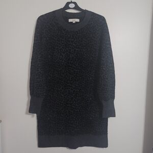 Loft black and gray leopard print cozy fall sweater dress size small